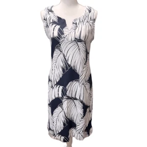 Talbots Palm Leaf Print Dress Navy Blue and White Size Medium - Picture 1 of 10