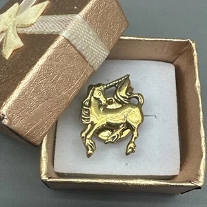 Vintage Prancing UNICORN PIN Ballou Reg’d Gold Plated Pushback - Picture 1 of 8