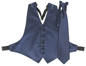 Men's Navy Blue Satin Open-Back Tuxedo Vest and Matching Long Windsor Tie 2XL - Picture 1 of 1