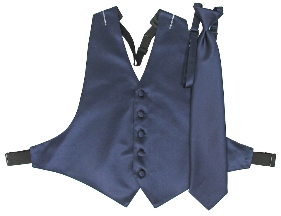 Men's Navy Blue Satin Open-Back Tuxedo Vest and Matching Long Windsor Tie 2XL - Image 1 of 1