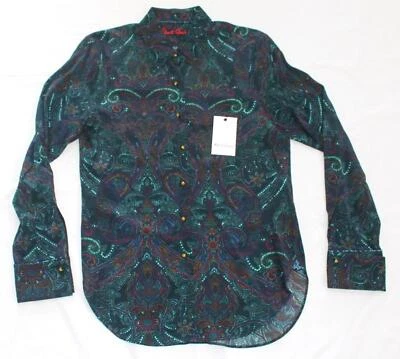 $355 New Robert Graham BLOUSE Women LARGE L Gabriela Silk Viscose PAISLEY Green - Image 1 of 4