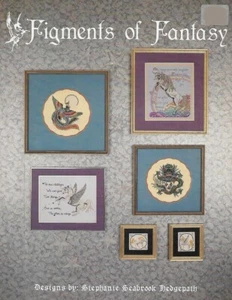 FIGMENTS of FANTASY by Pegasus - 8 Patterns of Unicorns, Dragons, Wizards, c1988 - Picture 1 of 2