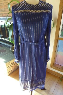 Vestido vintage Nat Kaplan azul dorado con cinturón pequeño Foto 1 de 4
