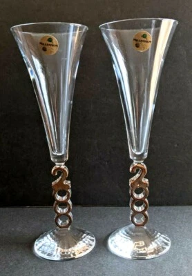 Набор из 2 французских бокалов для флейты Cristal d'Arques Millennium Champaign барная стойка 2000 г.  - Изображение 1 из 4