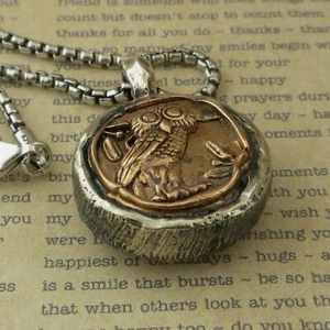 Sterling silver & Bronze Celtic Owl Wisdom of the Warrior Pendant Keith Jack Box - Picture 1 of 5