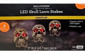 Halloween LED Skull Lawn Stakes 3 Pcs Scary Sounds Lights Up & Talk Outdoor - Picture 1 of 5