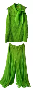 VTG 60s Jack Bryan Chiffon Party Set Pleated Pants & Top Lime Green Groovy RARE - Picture 1 of 7