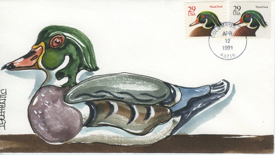 #2484-85 "DUCKS" ON FDC HAND PAINTED CACHET BY JUDITH FOGT . Wood Duck GORGEOUS - Image 1 of 1