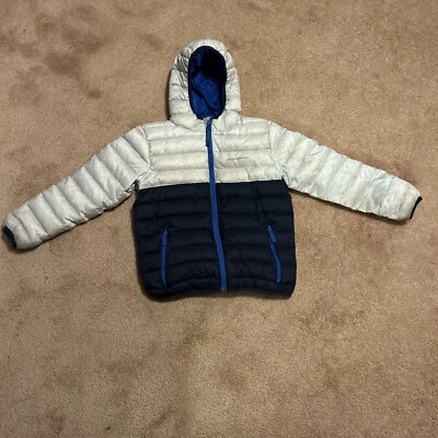 Eddie Bauer Youth Boys Small (7/8) Down Blue Hooded Reversible Puffer Jacket - Image 1 of 4