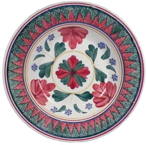 Cut Sponge Bowl Red Green Blue Flowers Rice Dish Belgium Antique Large #1 - Picture 1 of 7