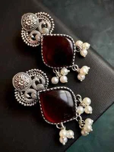 Monalisa Stone Oxidized Stud Earring - Picture 1 of 3