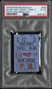 BABE RUTH 2 HITS LOU GEHRIG 4 HITS TICKET STUB 1934🎟YANKEES @ BOSTON 7/4🔥PSA 4 - Picture 1 of 3