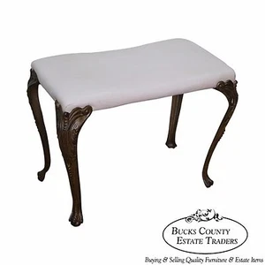 Antique French Style Iron Bench w/ Leather Seat - Picture 1 of 12