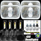 4X6 Stock Glass Lens / Metal Headlight 6500k H4 LED Light Bulb Headlamp Set