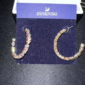 Swarovski Rose Gold-Tone Medium Multi-Crystal C-Hoop Earrings, 1.5" - Picture 1 of 8