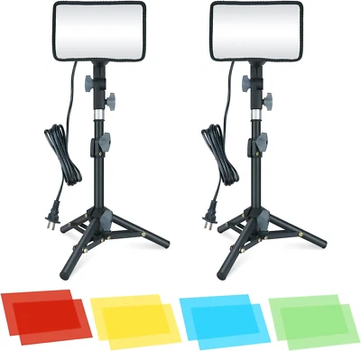 2 Pack LED Video Light Photography Lighting Kit with Tripod & Colored Filters - Image 1 of 4