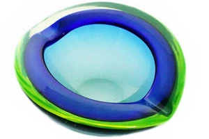 ITALIAN MURANO GREEN BLUE GEODE URANIUM VASELINE CIGARETTE BLACK LIGHT ASHTRAY - Picture 1 of 4