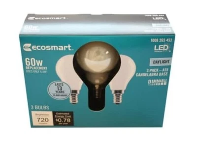 3pk EcoSmart Bulbs 60w Dimmable Appliance Fan A15 Frosted Glass Filament E12 - Image 1 of 3