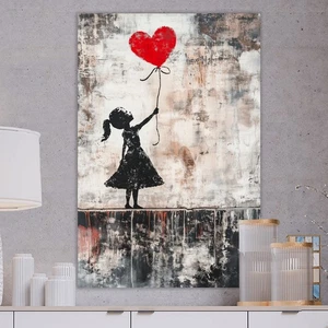 Mädchen mit Luftballon Leinwand Bild Balloon Girl Kunstdruck Banksy Style - Bild 1 von 2