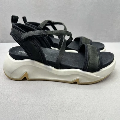 ECCO CHUNKY 女式 6-6.5 码(欧盟 37 码)凉鞋黑色皮革绑带露趾 — 第 1/4 张图片