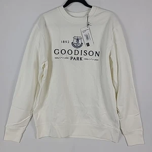 NWT Everton Direct Goodison Park Wordmark Crewneck Sweatshirt OffWhite Blue Sz L - Picture 1 of 7