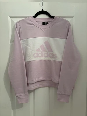 NUEVO SIN ETIQUETAS Adidas lavanda y blanco recortado alta-baja sudadera - mediana Foto 1 de 4
