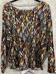 WESTBOUND Women’s T-Shirt XL Colorful Long Slvs Stretch Boho Artsy Print - Picture 1 of 10