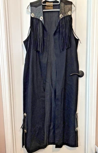 S Hyde Signature Collection Black Denim Long Duster Vest w/ Fringe XL - Picture 1 of 8