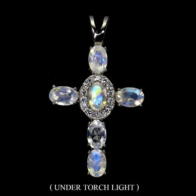 925 Argento Sterling Pendente Ovale Pietra Di Luna Croce Gioielli - Immagine 1 di 4