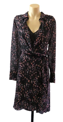 Trent Nathan Womens Size 14 L Dress Black Floral Sheer Long Sleeve Collared Work - image 1 of 4