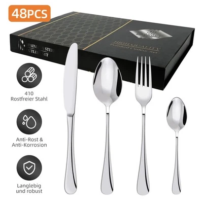 Premium Besteckset Edelstahl 48 Teile für 6 Personen Essbesteck Tafelbesteck Set - Bild 1 von 4