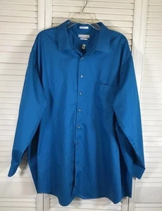 Van Heusen Dress Shirt Men's 20 34/35 Blue Lux Sateen Button Up Big & Tall EUC - Picture 1 of 6
