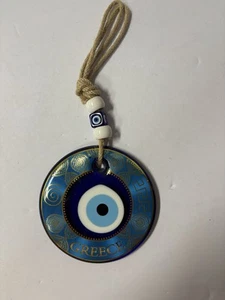 Large Blue Evil Eye Glass Wall Hanging Lucky Greece On Robe 5” Diameter 12” Long - Picture 1 of 5