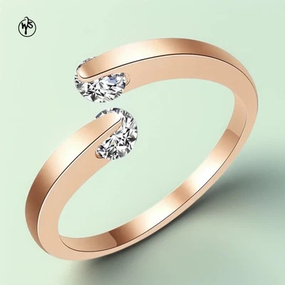 Ring Vergoldet Rosegold Gold 585 Rolled Mit Doppeltem Runden Zirkonia Für Frauen - Bild 1 von 4