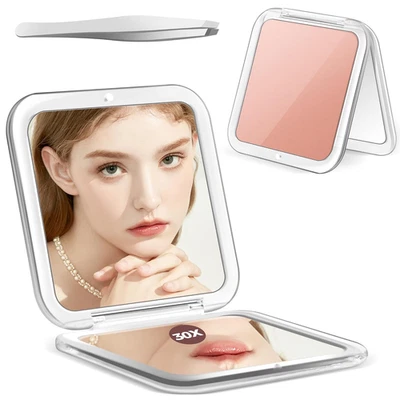 Compact Mirror, 30X Magnifying Pocket Mirror for Travel, Precision Tweezers, Ros - Image 1 of 4