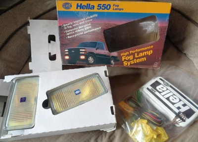HELLA 550 FOG LAMPS LIGHT KIT SET/2, SHIELDS, SWITCH, BULBS, RELAY, AMBER - NEW! - Image 1 of 4