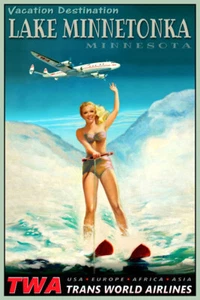 Lake Minnetonka Minnesota TWA Wasserski Reise Poster Stechpalme Pin Up Kunstdruck 127 - Bild 1 von 2