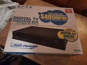 Apex DT250 Digital TV Converter Box with Analog PassThrough w Remote - Sealed!