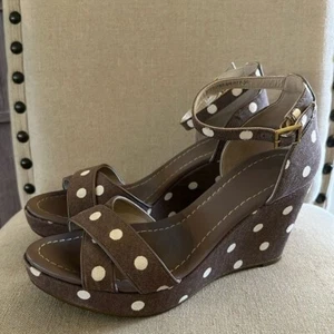 Boden Women’s Polka Dot Platform Wedge Retro Sandals Taupe Size 8 (39) - Picture 1 of 10