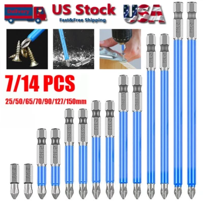 7/14X Magnetic screwdriver bit Bits set PH2 Anti-slip Hex Shank Screw Cross Head - Image 1 of 4