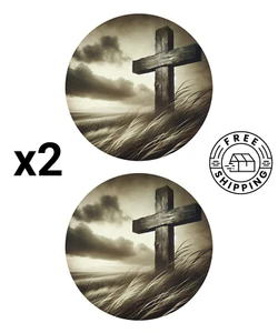 Lot Of 2 Jesus Cross Vinyl Sticker 3" Round - Picture 1 of 1