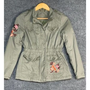 JouJou Utility Jacket Embroidered Flowers Insulated Army Green Girls L 14/16 - Picture 1 of 12