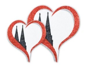 Bügelbild Herz m Dom 2er Set Glitter Köln Applikation Kostüm Karneval Fasching - Bild 1 von 3