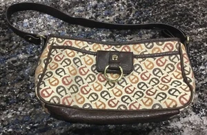 Vintage Etienne Aigner Brown Signature Logo Canvas Leather Purse Brass - Picture 1 of 4