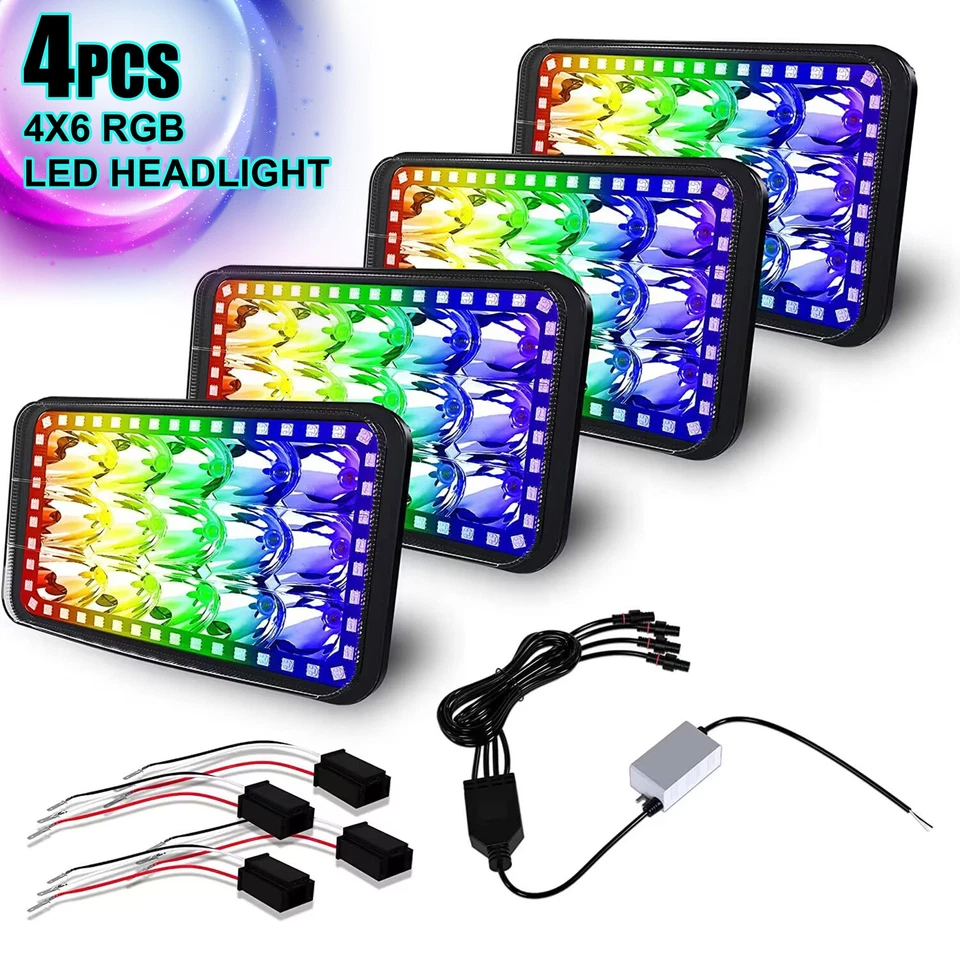 Juego de bombilla de faro rectangular con función halo LED RGB 4x6" cristalino Foto 1 de 4