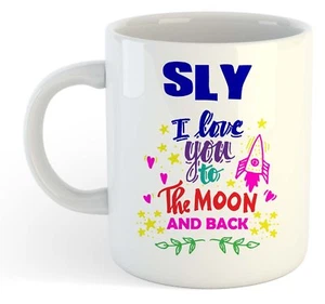 Sly - I Love You Pour The Moon Et Arrière Tasse Bleu - Drôle Nommé Valentin - Picture 1 of 1