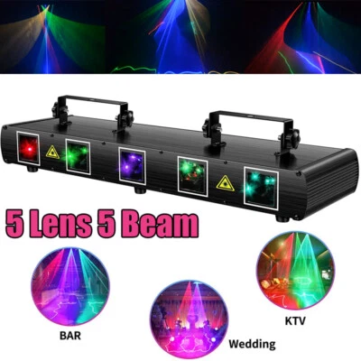 Luz láser RGBYC DJ 5 lentes 5 haces escenario efecto iluminación DMX para bar discoteca EE. UU. Foto 1 de 4
