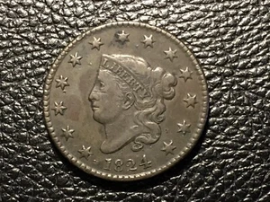 1824 large cent nice high grade rare date looks uncleaned small nick little dirt - Picture 1 of 4