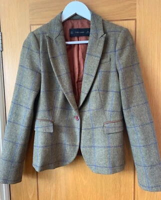 Chaqueta Blazer ZARA Lana de Cordero Caqui Tweed Talla M - Parches en el Codo Ecuestre Inteligente Foto 1 de 4