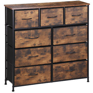 Dressers for Bedroom W/9 Fabric Drawers Storage Tall Chest Tower Organizer Brown